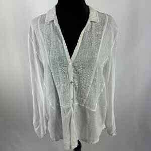 Lucky Brand White Button Up Top Size L